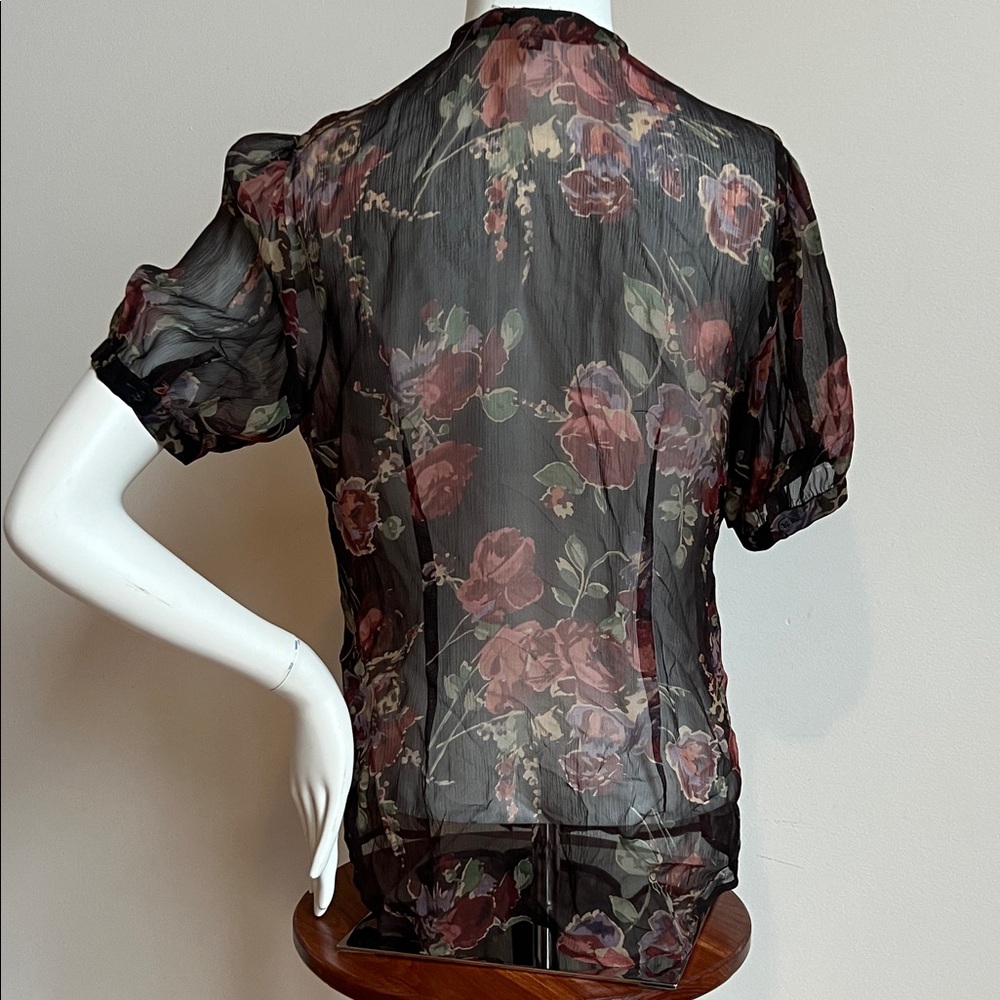 Ralph Lauren Black Sheer Floral Ruffle Blouse - Picture 5 of 7